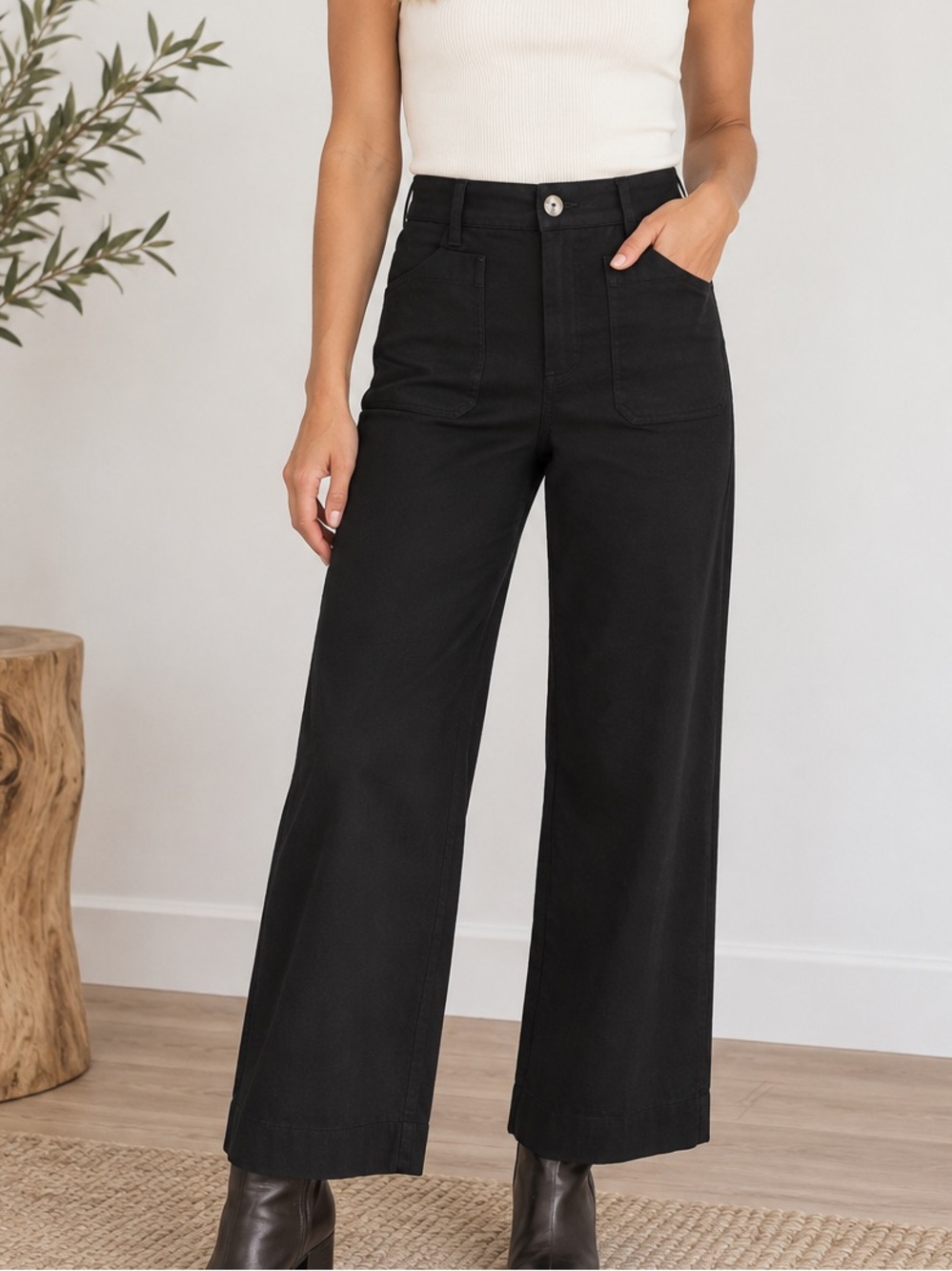 Maeve Black High-Rise Wide Leg “Magic Fabric” Pants